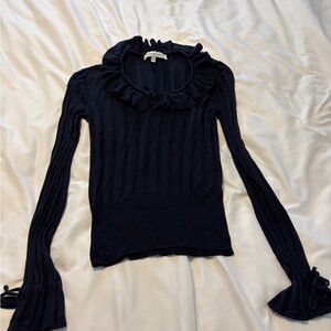 Cupcakes & Cashmere Navy Ruffle Long Sleeve Top